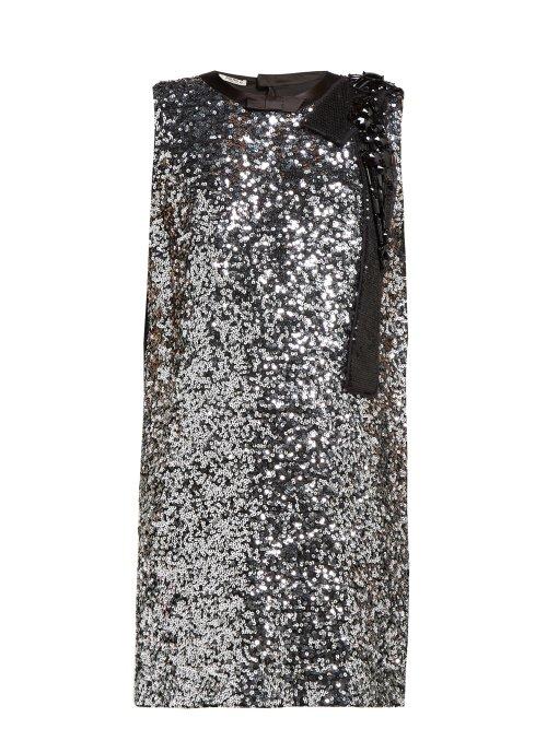 Matchesfashion.com Miu Miu - Sequinned Crepe Mini Dress - Womens - Silver