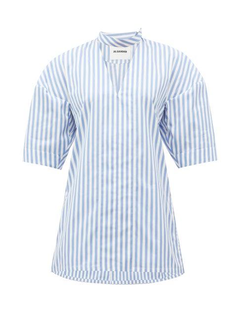 Matchesfashion.com Jil Sander - Candy-striped V-neck Cotton Shirt - Womens - Blue White