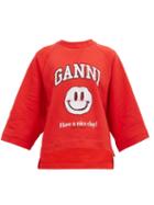 Matchesfashion.com Ganni - Smiley-print Jersey Sweatshirt - Womens - Red