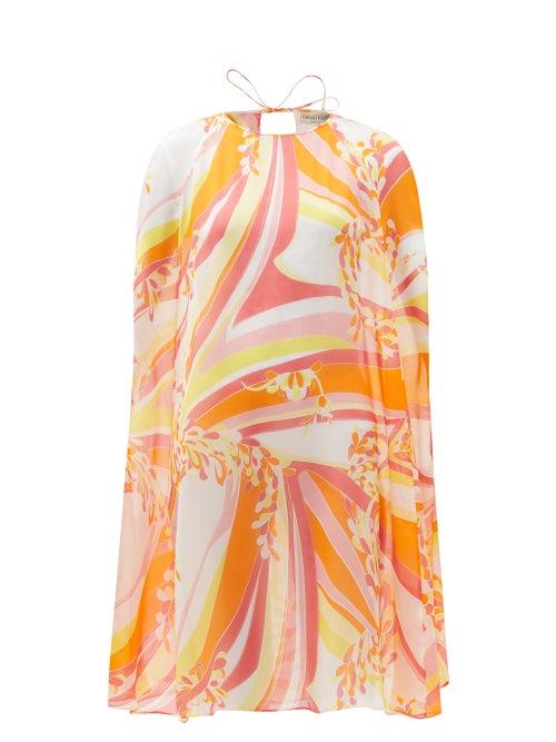Matchesfashion.com Emilio Pucci - Lilly-print Silk Cape Dress - Womens - Orange Print