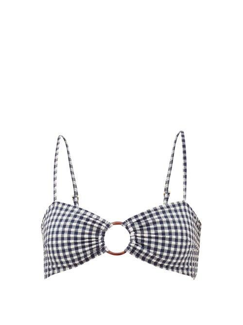 Matchesfashion.com Belize - Hailey Gingham-seersucker Bikini Top - Womens - Blue White