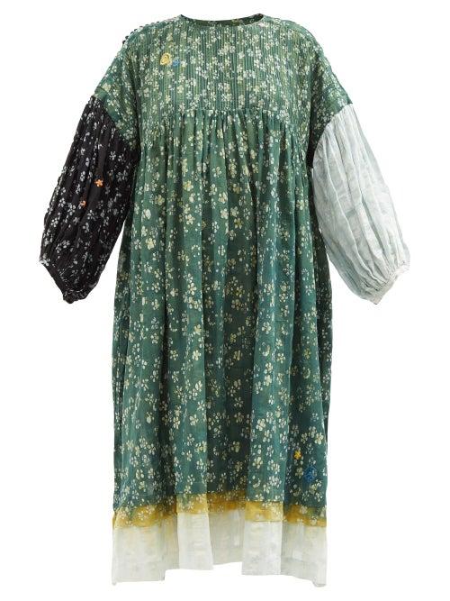 Story Mfg. - Mon Floral-embroidered Dyed Cotton Dress - Womens - Blue Multi