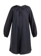 Matchesfashion.com Denis Colomb - Gathered Neck Linen Dress - Womens - Navy
