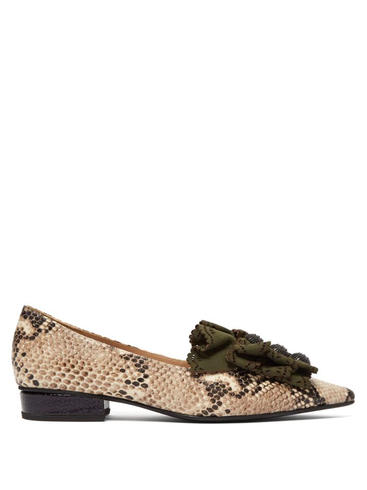 Rue St. Siroka Pointed-toe Python-effect Leather Flats
