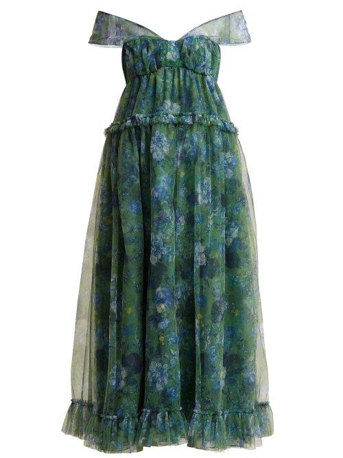 Matchesfashion.com Erdem - Pia Elizabeth Garden Print Tulle Dress - Womens - Green Print