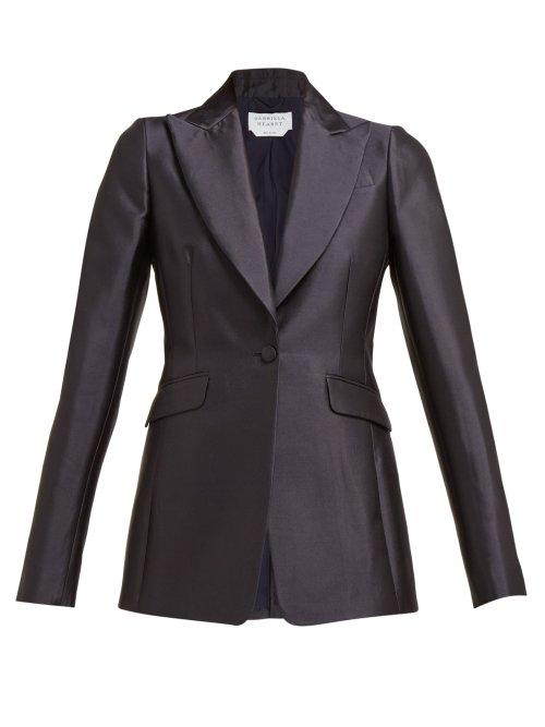 Matchesfashion.com Gabriela Hearst - Serge Pearl Embellished Silk Blend Blazer - Womens - Navy