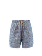 Matchesfashion.com Kika Vargas - Floral-embroidered Cotton-blend Voile Shorts - Womens - Blue Multi