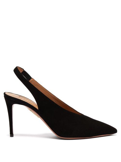 Matchesfashion.com Aquazzura - Rush 85 Slingback Suede Pumps - Womens - Black