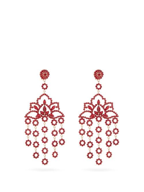 Matchesfashion.com Etro - Lotus Crystal Embellished Clip Earrings - Womens - Red