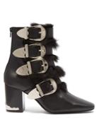 Toga Buckled Faux Fur-trimmed Leather Ankle Boots
