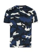Matchesfashion.com Valentino - Camouflage Print Cotton Jersey T Shirt - Mens - Blue