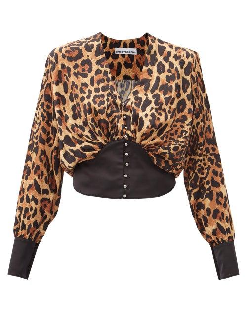 Matchesfashion.com Paco Rabanne - Leopard-print V-neck Satin Blouse - Womens - Leopard
