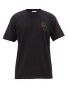 Matchesfashion.com Jw Anderson - Fringed Logo-embroidered Cotton T-shirt - Mens - Black
