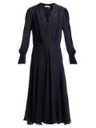 Matchesfashion.com Chlo - Lace Trimmed Silk Georgette Midi Dress - Womens - Navy
