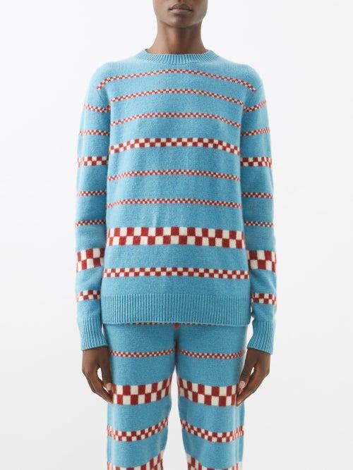 The Elder Statesman - Speed Check-intarsia Cashmere Sweater - Womens - Blue Red