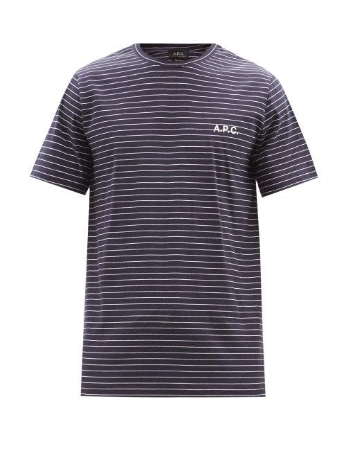 A.p.c. - Bastian Logo-print Striped Cotton-jersey T-shirt - Mens - Navy