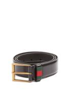 Matchesfashion.com Gucci - Web Stripe Leather Belt - Mens - Black