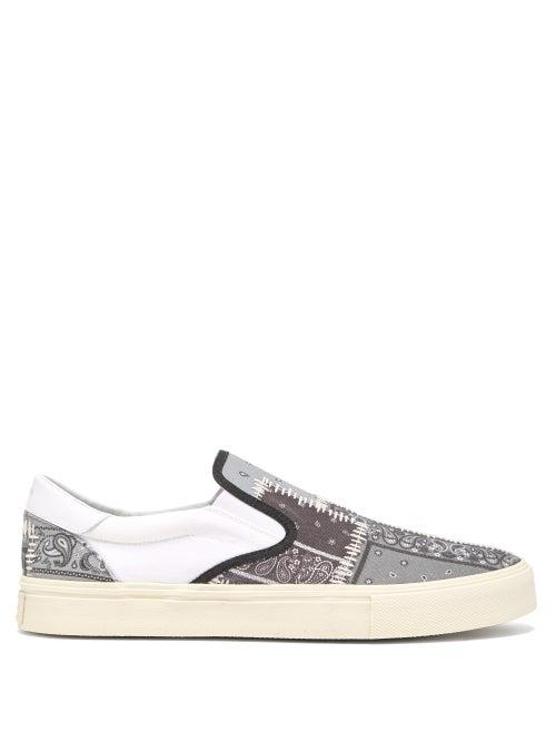 Matchesfashion.com Amiri - Bandana-print Slip-on Cotton-canvas Trainers - Mens - Grey Multi