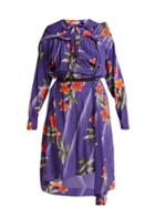 Matchesfashion.com Balenciaga - Floral Print Twisted Silk Dress - Womens - Purple Print