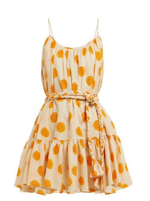 Matchesfashion.com Rhode Resort - Nala Belted Marigold Print Cotton Dress - Womens - Ivory Multi