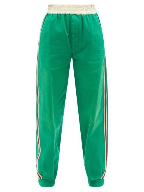 Ladies Rtw Gucci - Side-stripe Cotton-drill Track Pants - Womens - Green