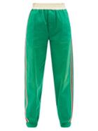Ladies Rtw Gucci - Side-stripe Cotton-drill Track Pants - Womens - Green