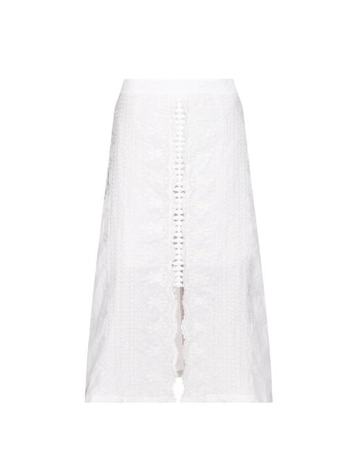 Sea Embroidered A-line Crinkled Midi Skirt