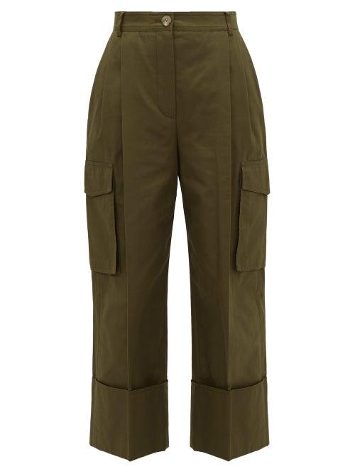 Matchesfashion.com Alexander Mcqueen - Pleated Wide-cuff Cotton-canvas Cargo Trousers - Womens - Khaki