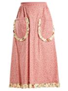 Matchesfashion.com Batsheva - Vine Print Ruffled Cotton Skirt - Womens - Pink Multi