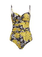 Matchesfashion.com Ganni - Ruched Floral-print Swimsuit - Womens - Black Multi