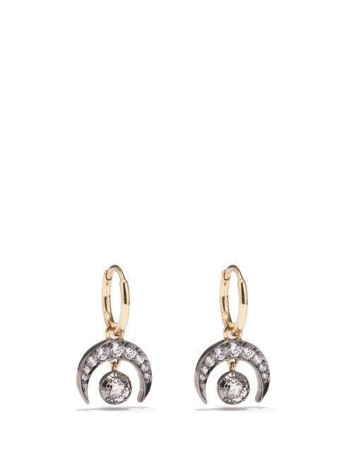 Jessica Mccormack - Crescent Moon Diamond & 18kt Black-gold Earrings - Womens - Gold Multi