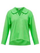 Matchesfashion.com Comme Des Garons Comme Des Garons - Peter Pan-collar Long-sleeved Cotton T-shirt - Womens - Green