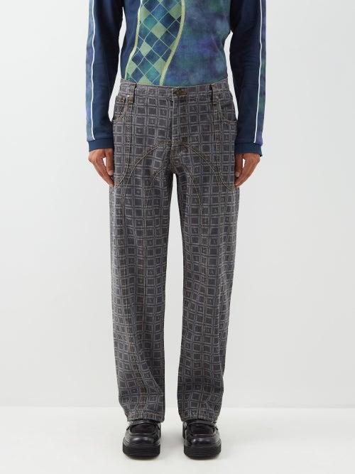 Ahluwalia - Kalonji Graphic-print Straight-leg Jeans - Mens - Charcoal