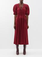 La Ligne - Structured Elasticated-waist Cotton Midi Dress - Womens - Burgundy