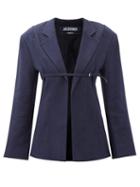 Matchesfashion.com Jacquemus - Sage Single-breasted Belted Linen-blend Jacket - Womens - Navy