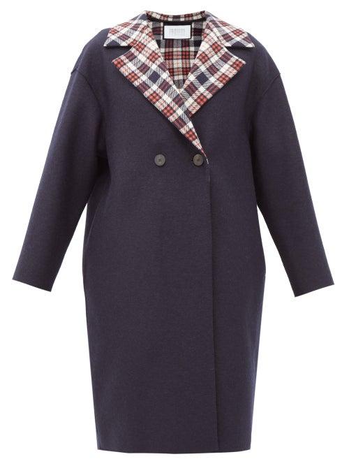 Matchesfashion.com Harris Wharf London - Double-breasted Tartan-lined Pressed-wool Coat - Womens - Navy