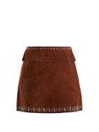 Miu Miu Stud-embellished Fringed Suede Mini Skirt