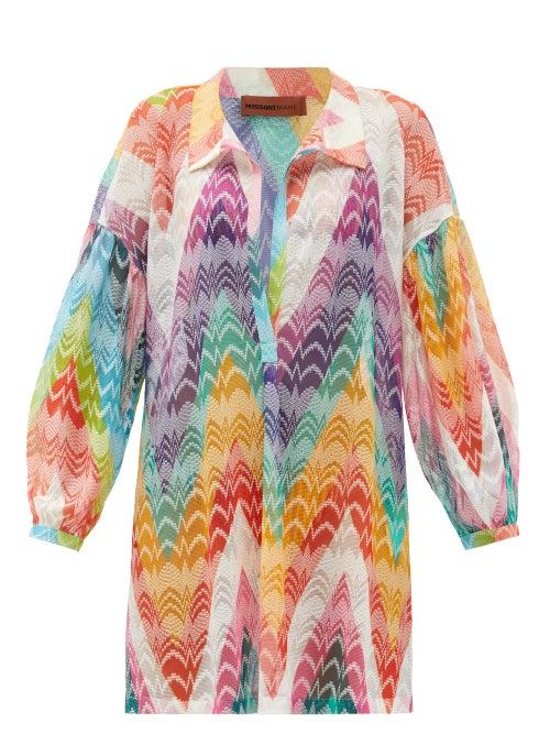 Matchesfashion.com Missoni Mare - Zigzag Spread-collar Short Kaftan - Womens - Multi