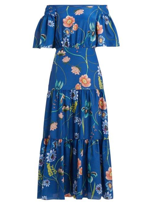 Matchesfashion.com Borgo De Nor - Emelia Floral Print Crepe Dress - Womens - Blue Print