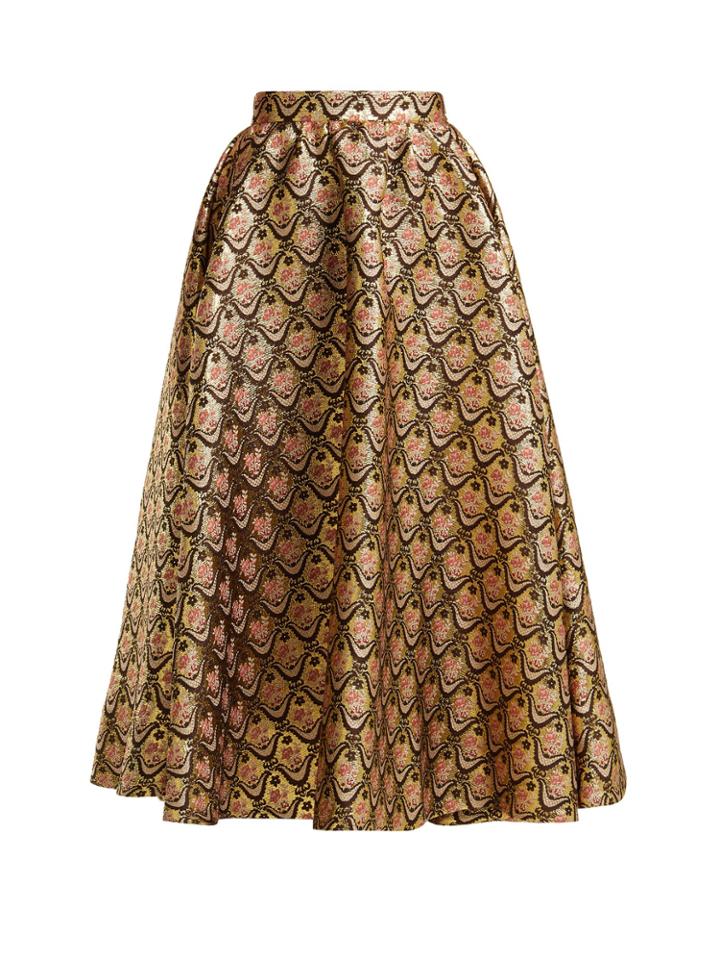 Rochas Floral-brocade Midi Skirt