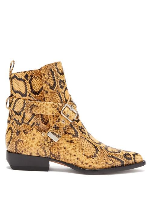 Matchesfashion.com Chlo - Python Effect Leather Ankle Boots - Womens - Black Yellow