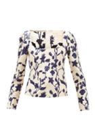 Matchesfashion.com Brock Collection - Square-neck Floral-embroidered Shantung Top - Womens - Ivory Multi