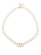 Valentino Garavani - V-logo Faux-pearl Necklace - Womens - Pearl