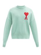 Ami - Ami De Caur Oversized-logo Cotton-blend Sweater - Mens - Light Green