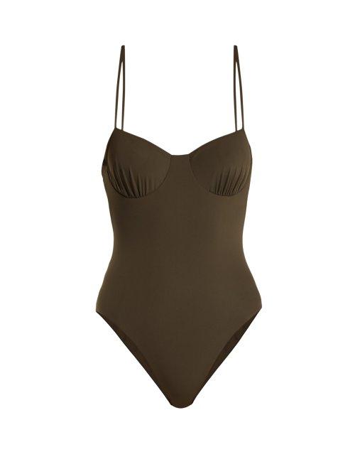 Matchesfashion.com Dos Gardenias - Love Button Underwired Swimsuit - Womens - Dark Khaki