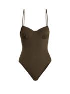 Matchesfashion.com Dos Gardenias - Love Button Underwired Swimsuit - Womens - Dark Khaki