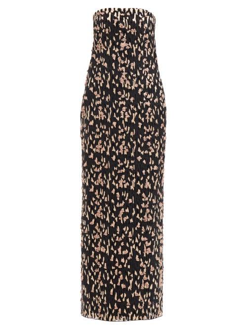 Raey - Jaguar-embroidered Silk Bandeau Dress - Womens - Brown Multi