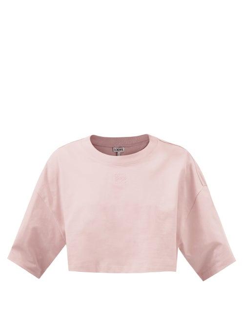Loewe - Anagram-embroidered Cropped Jersey T-shirt - Womens - Light Pink