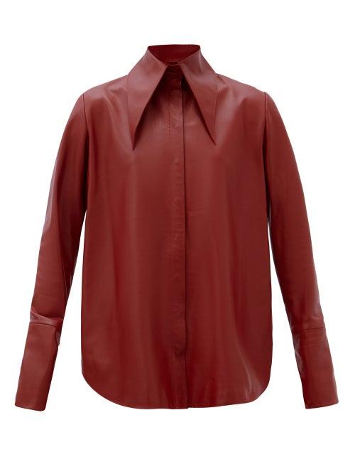 Matchesfashion.com 16arlington - Seymour Spearpoint-collar Leather Shirt - Womens - Burgundy