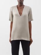 Raey - Low V-neck Washed Silk Top - Womens - Dark Beige